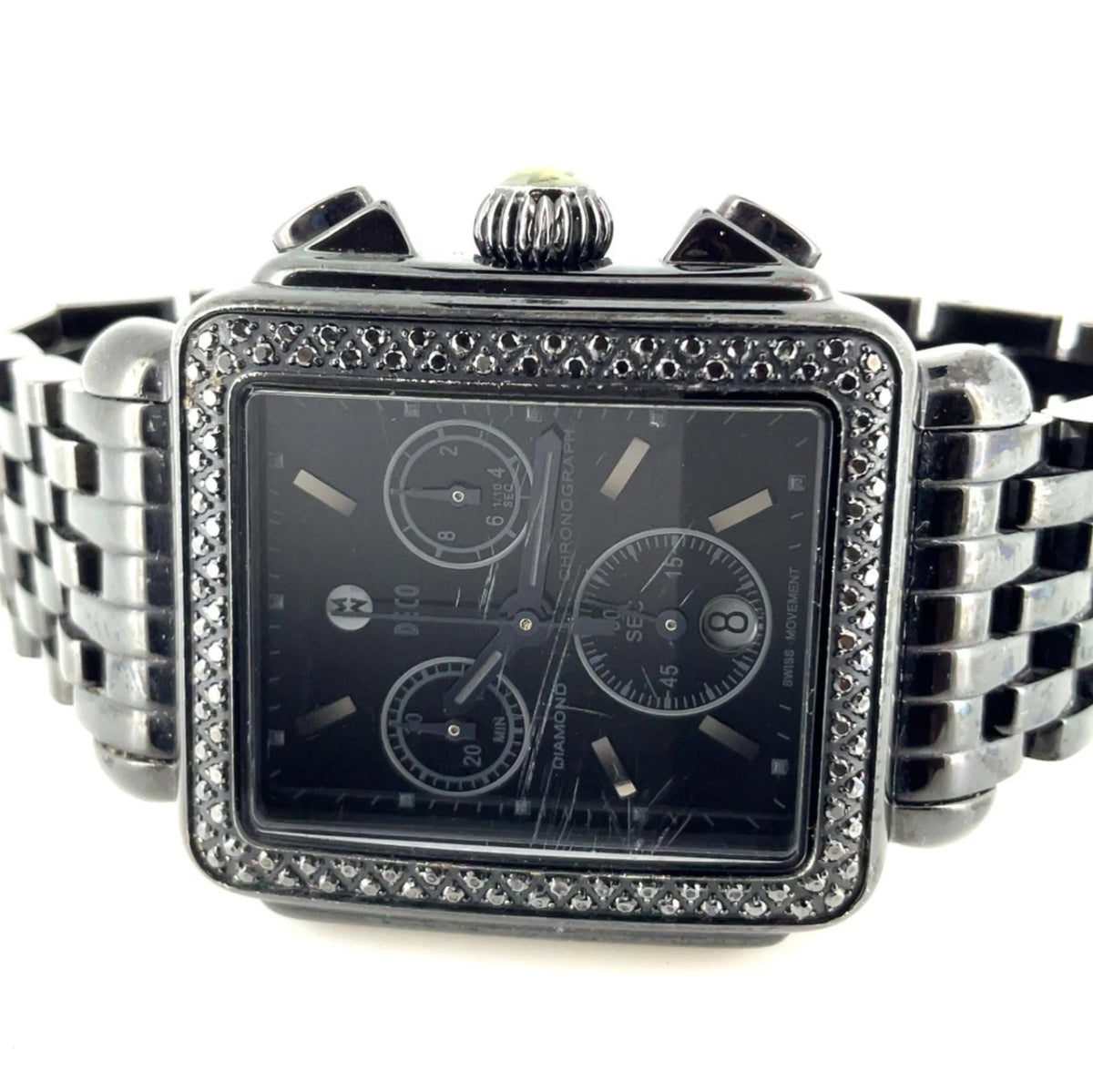 MICHELE Deco Noir Black Diamond Chronograph Stainless Steel Watch MIC2