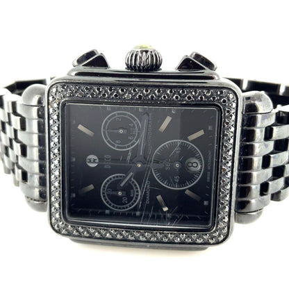 MICHELE Deco Noir Black Diamond Chronograph Stainless Steel Watch MIC2