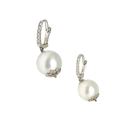 Diamond Large South Sea Pearl Earrings 14k Gold 13 mm Certified $4,950 915306