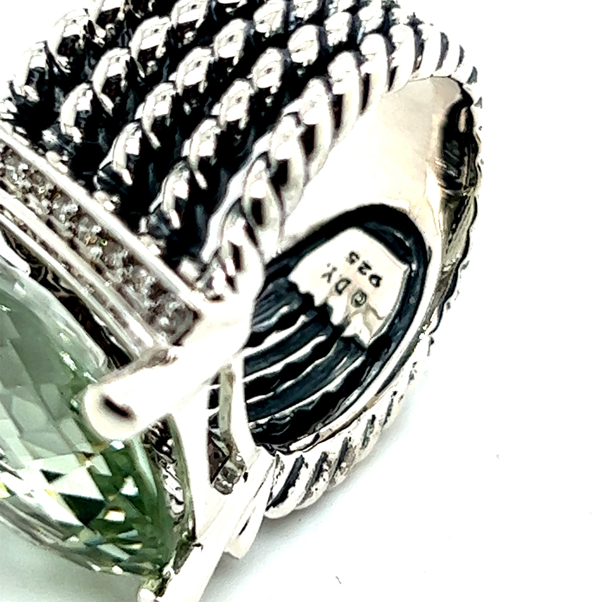 David Yurman Authentic Estate Wheaton Prasiolite Pave Diamond Ring 7.5 Silver 20 x 15 mm DY240