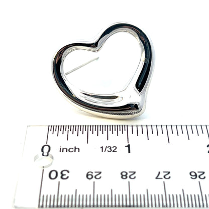 Tiffany & Co Estate Large Open Heart Brooch By Elsa Peretti Silver TIF745