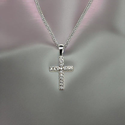 Natural Diamond Cross Pendant with Chain 17" 14k W Gold 0.17 CT Certified $2,490 307920