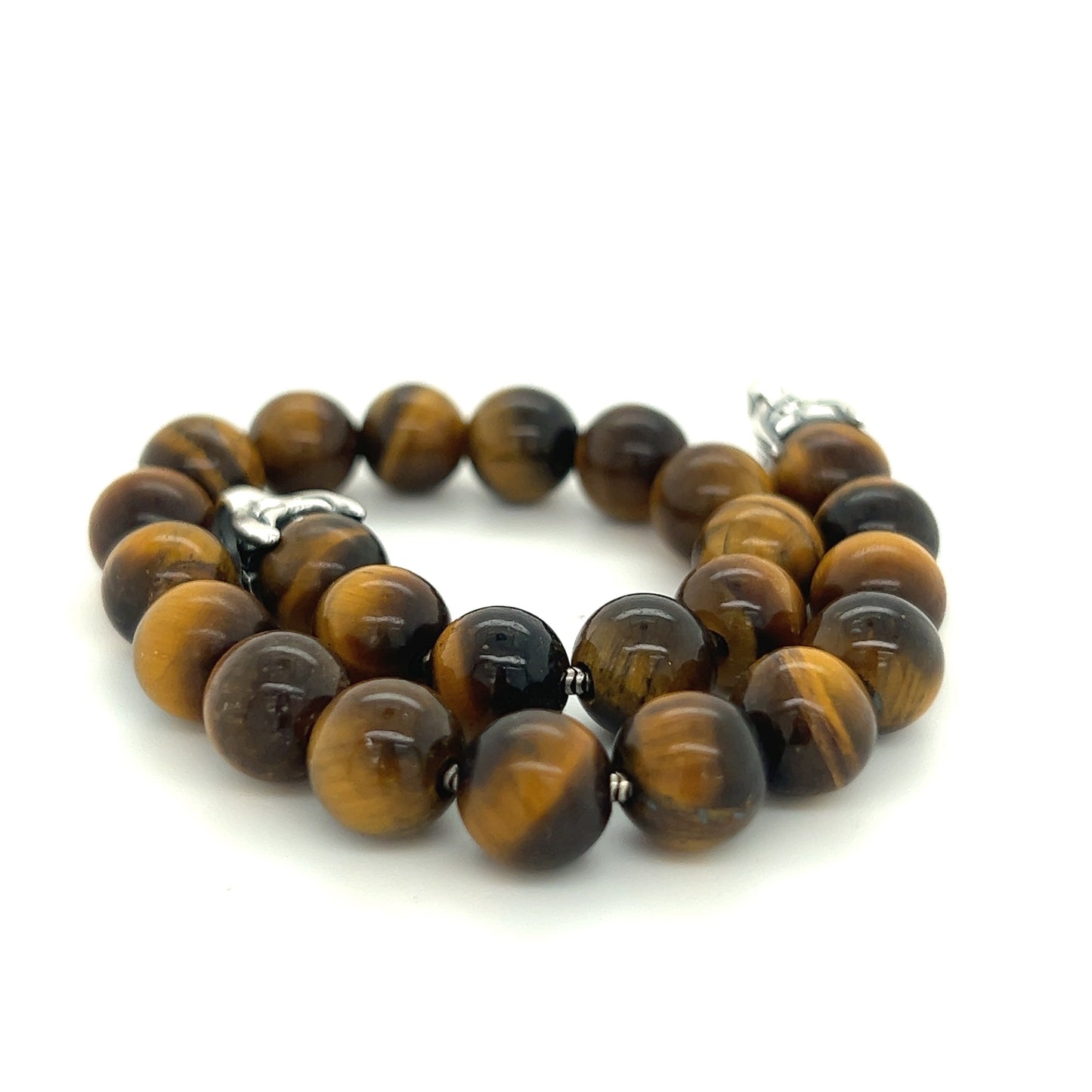 David Yurman Authentic Estate Tiger Eye Prayer Bead Bracelet 8" Silver DY293