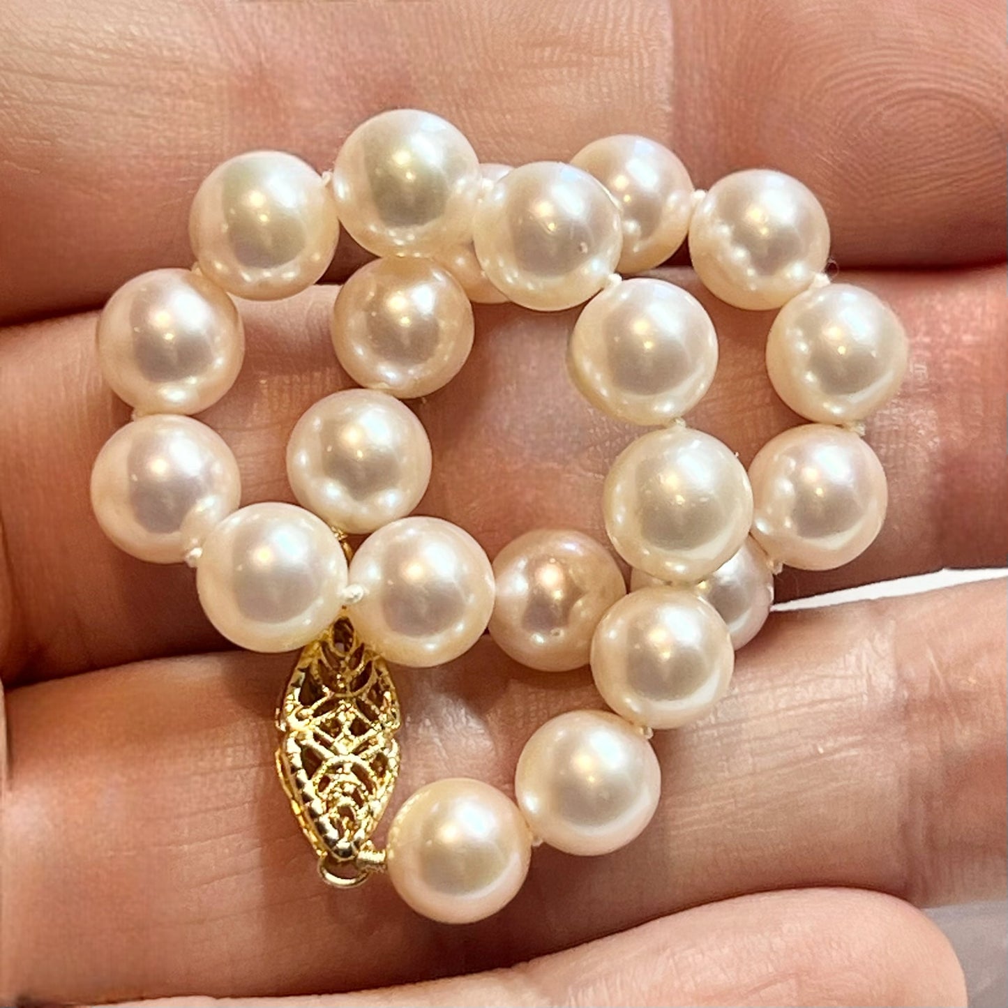 Natural Akoya Pearl Bracelet Size 7.5" 14k Y Gold 8 mm Certified $699 311639