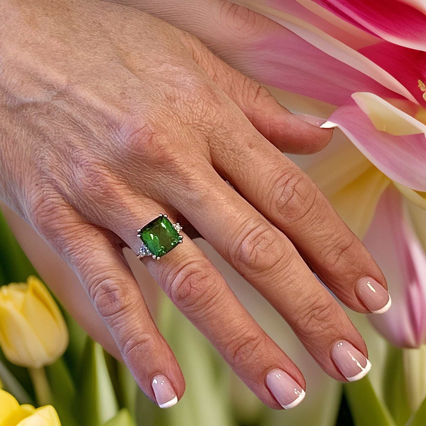 Natural Tourmaline Diamond Ring 7 14k WG 8.27 TCW Certified $5,950 311035 - Certified Fine Jewelry