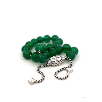 David Yurman Authentic Estate Green Onyx Spiritual Beads Bracelet 6.6 - 8.5" Silver 8 mm DY502