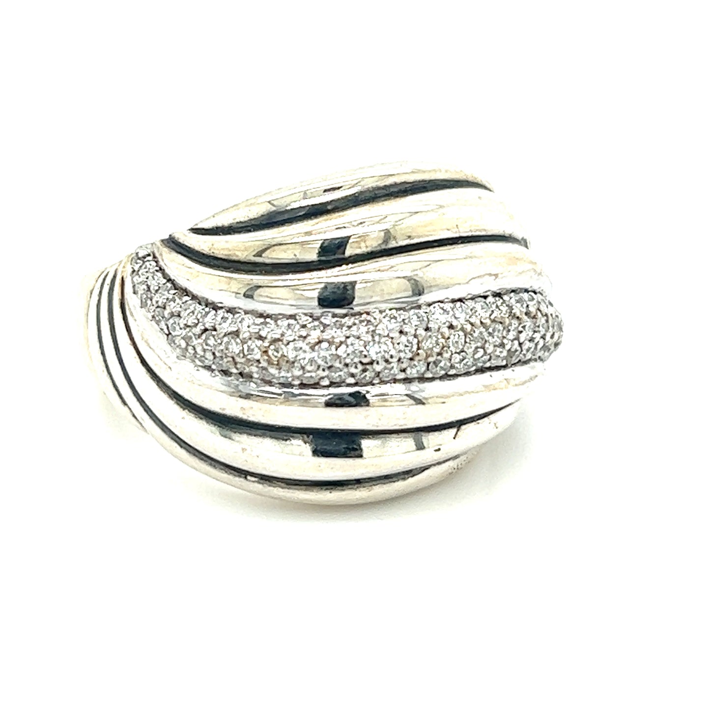 David Yurman Authentic Estate Diamond Sculpted Cable Ring 7.75 Silver DY210 - Certified Fine Jewelry