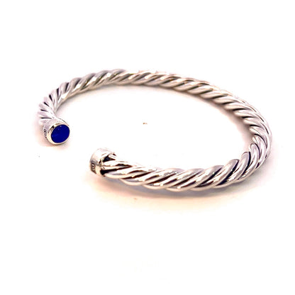 David Yurman Authentic Estate Mens Lapis Lazuli Cable Cuff Bracelet 7" Silver 6 mm DY480