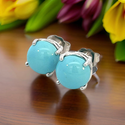 Natural Persian Turquoise Stud Earrings 14k White Gold 5.01 Cts Certified $1,290 311050