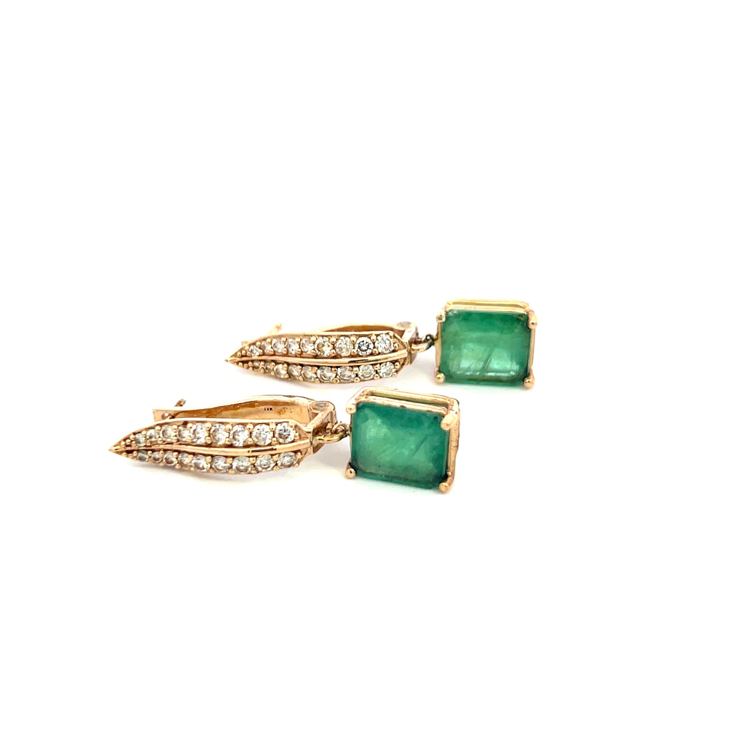 Natural Emerald Diamond Dangle Earrings 14k W Gold 4.86 TCW Certified $7,250 018691