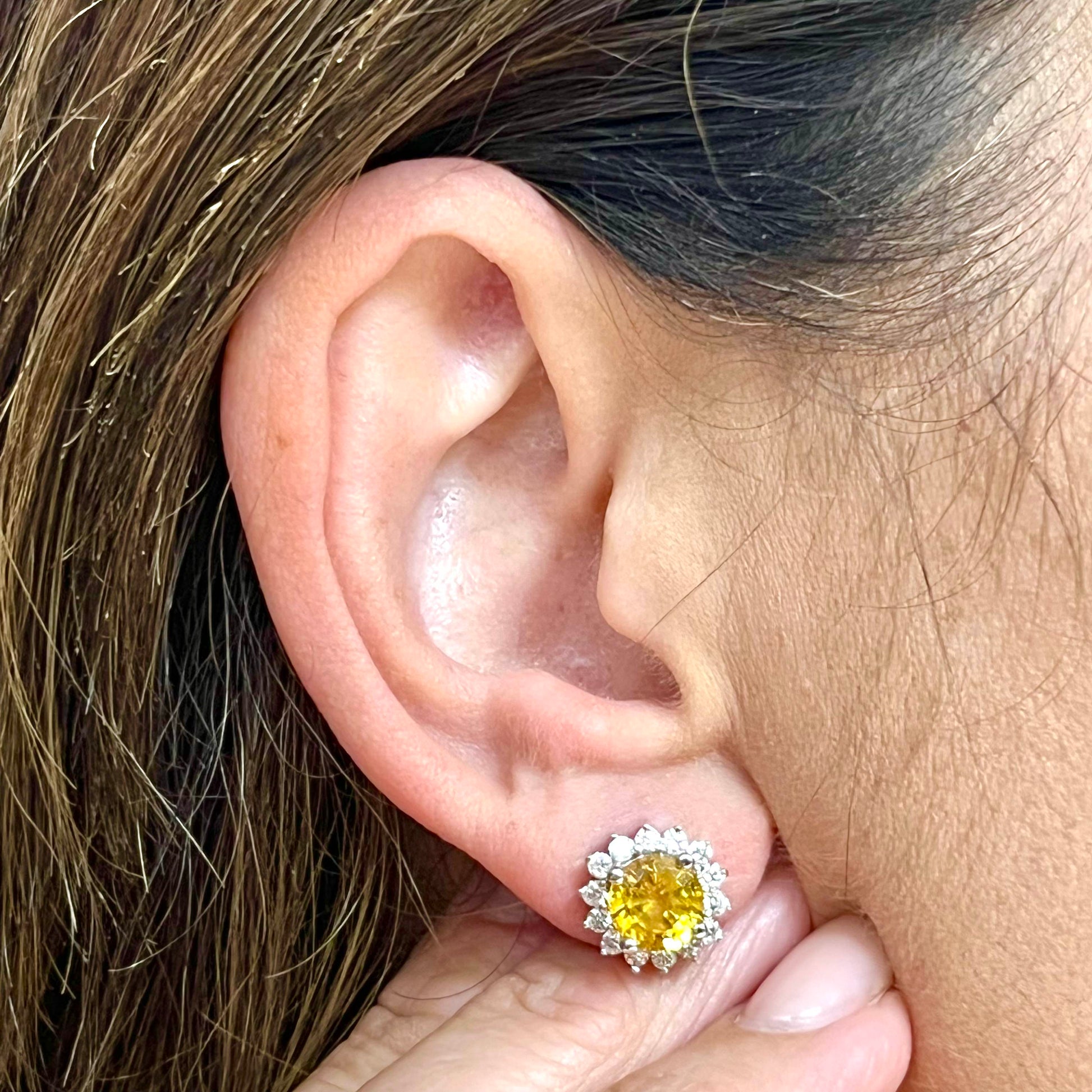 Natural Yellow Sapphire Diamond Stud Earrings 14k WG 4.64 TCW Certified $5,975 216661