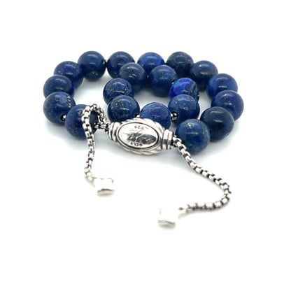 David Yurman Authentic Estate Lapis Lazuli Spiritual Beads Bracelet 6.6 - 8.5" Silver 8 mm DY497