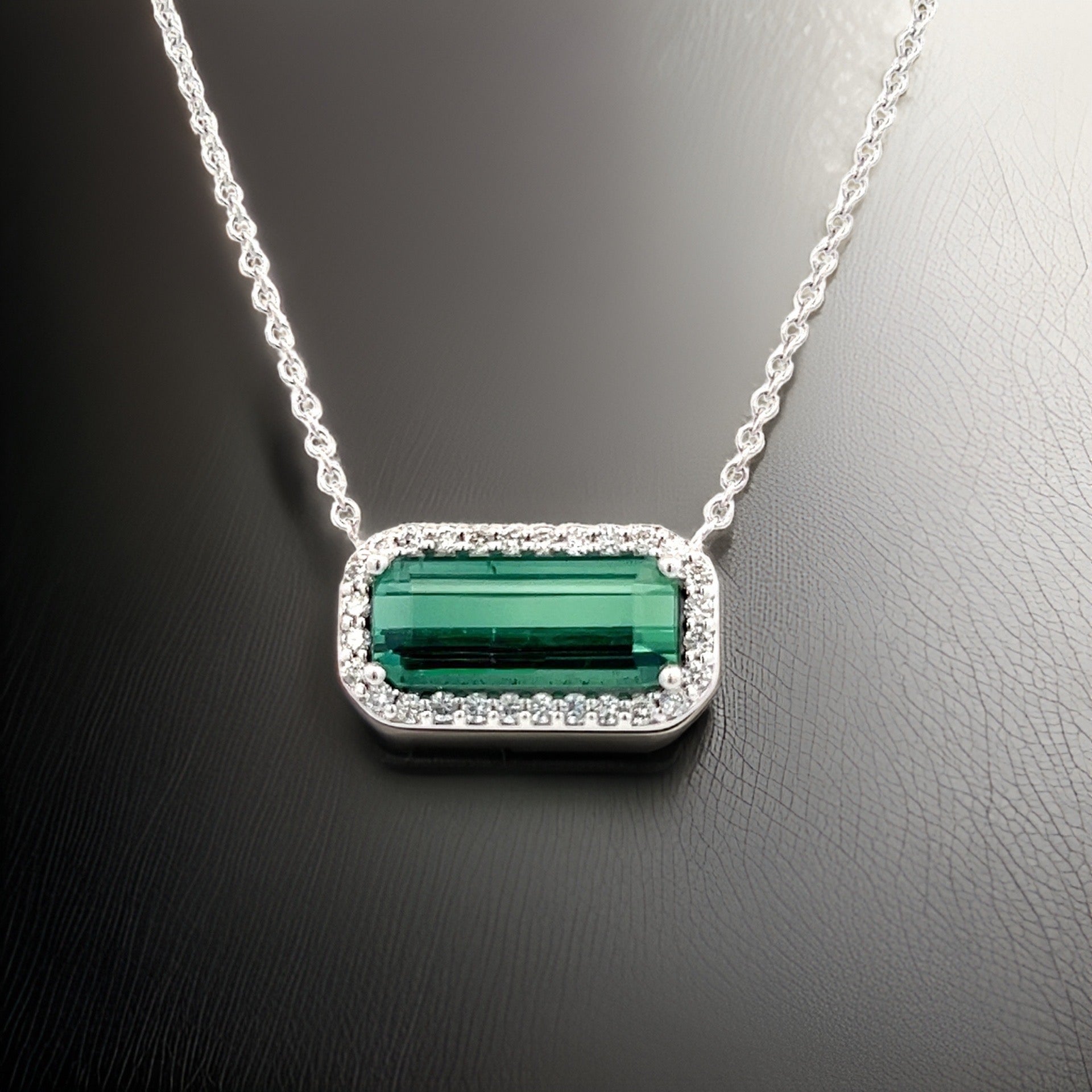 Natural Tourmaline Diamond Pendant Necklace 18" 14k W Gold 3.51 TCW Certified $5,950 311032