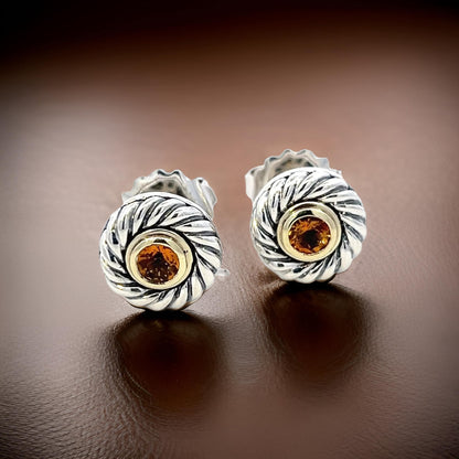 David Yurman Authentic Estate Citrine Stud Earrings 14k + Silver DY515