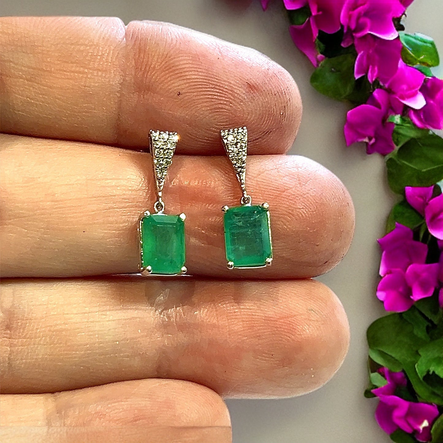 Natural Emerald Diamond Dangle Earrings 14k WG 2.99 TCW Certified $4,950 111889 - Certified Fine Jewelry