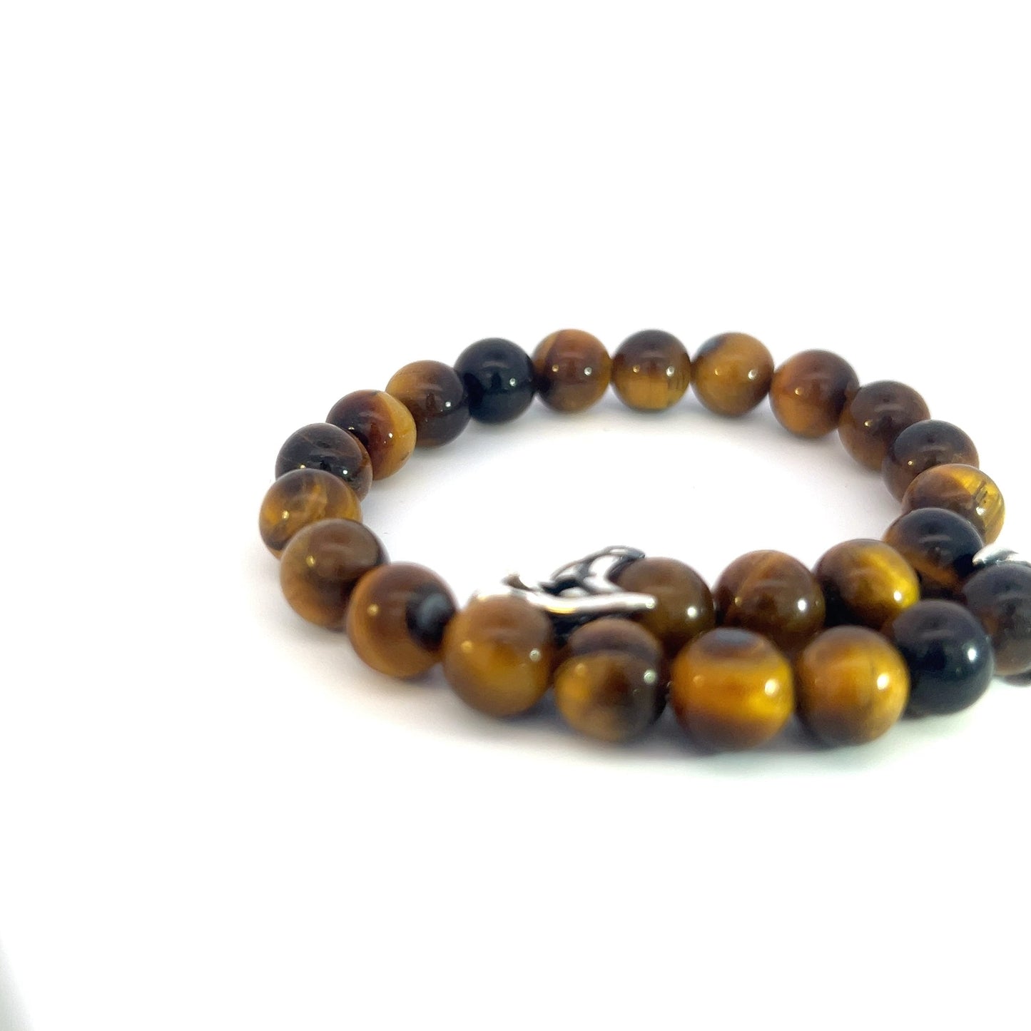 David Yurman Authentic Estate Tiger Eye Prayer Bead Bracelet 8.5" Sterling Silver DY444