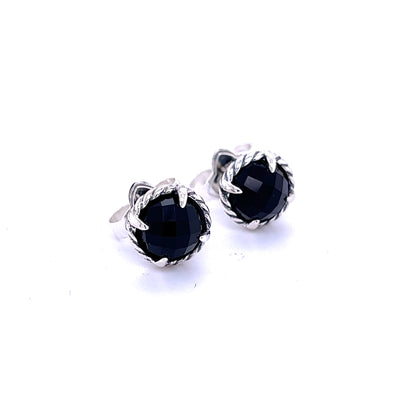 David Yurman Authentic Estate Black Onyx Chantelaine Stud Earrings Silver DY355