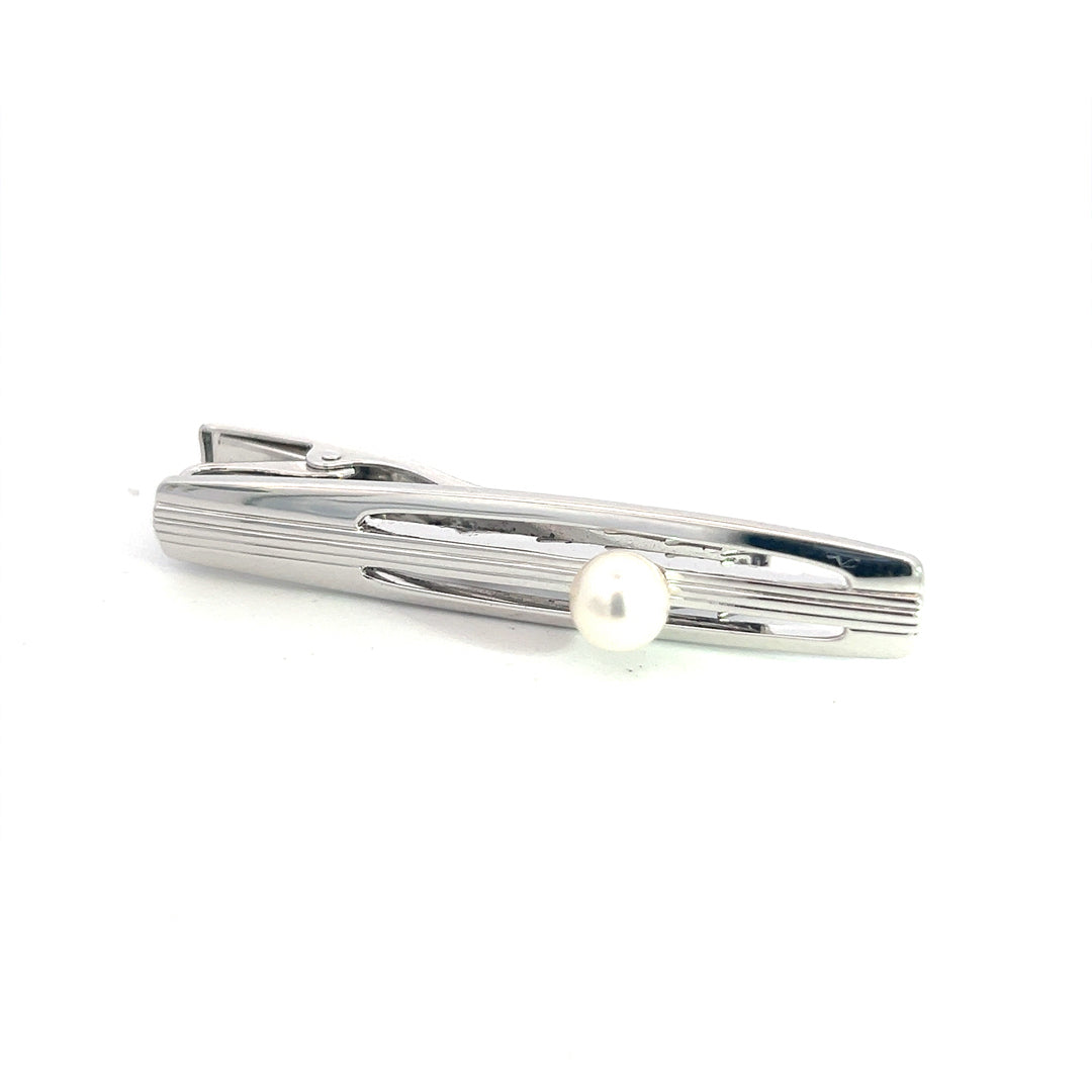 Mikimoto Estate Akoya Pearl Tie Bar Sterling Silver 6.35 mm M386