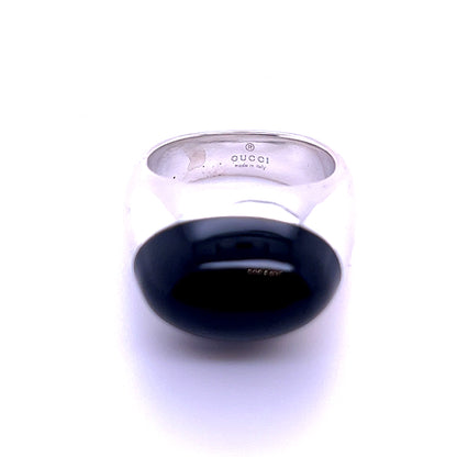 Gucci Estate Black Onyx Ring Size 6.75 Sterling Silver 6 mm G22