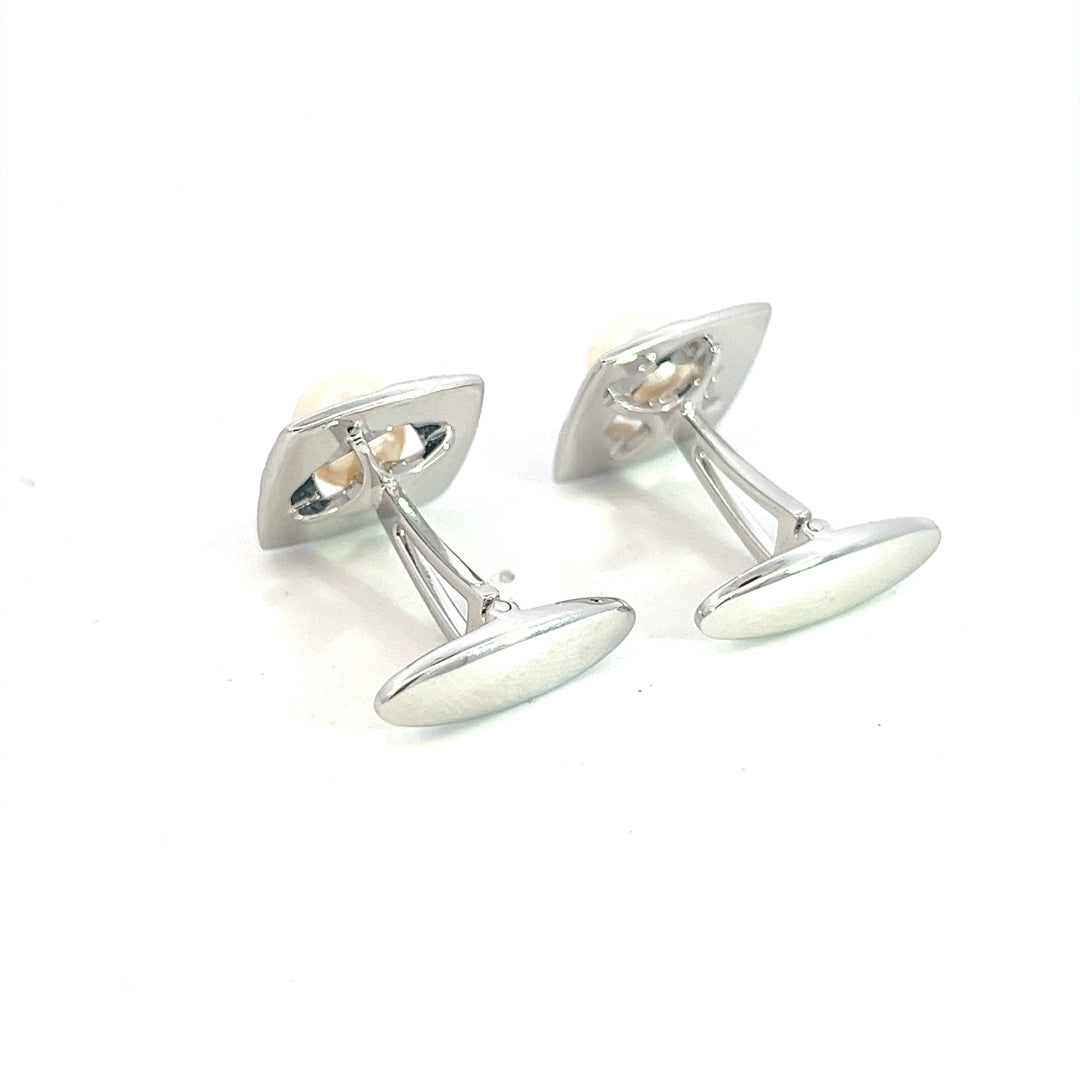 Mikimoto Estate Akoya Pearl Cufflinks 6.70 mm Sterling Silver M380