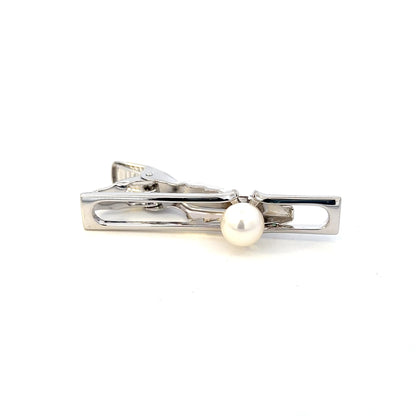 Mikimoto Estate Akoya Pearl Mens Tie Clip 7 mm Silver M413