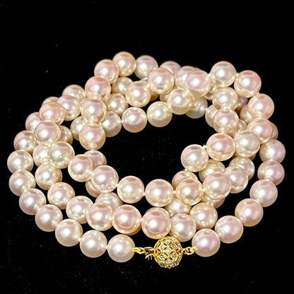 Natural Akoya Pearl Diamond Necklace 35" 14k Yellow Gold 9.5 mm Certified $16,975 301779 - Certified Fine Jewelry