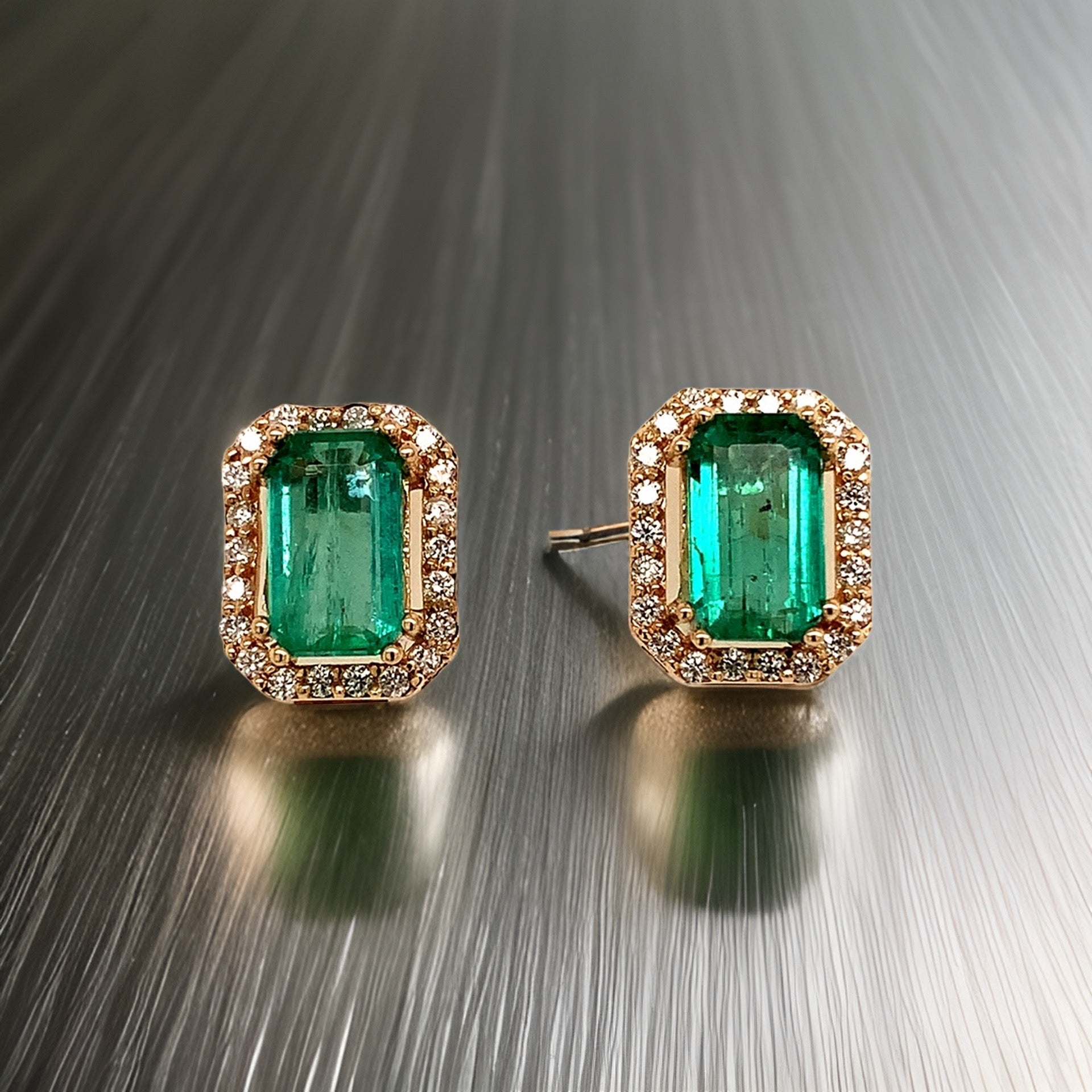 Natural Emerald Diamond Stud Earrings 14k Y Gold 1.85 TCW Certified $3,950 111884 - Certified Fine Jewelry