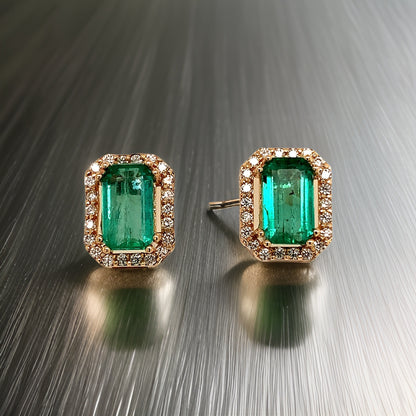Natural Emerald Diamond Stud Earrings 14k Y Gold 1.85 TCW Certified $3,950 111884 - Certified Fine Jewelry