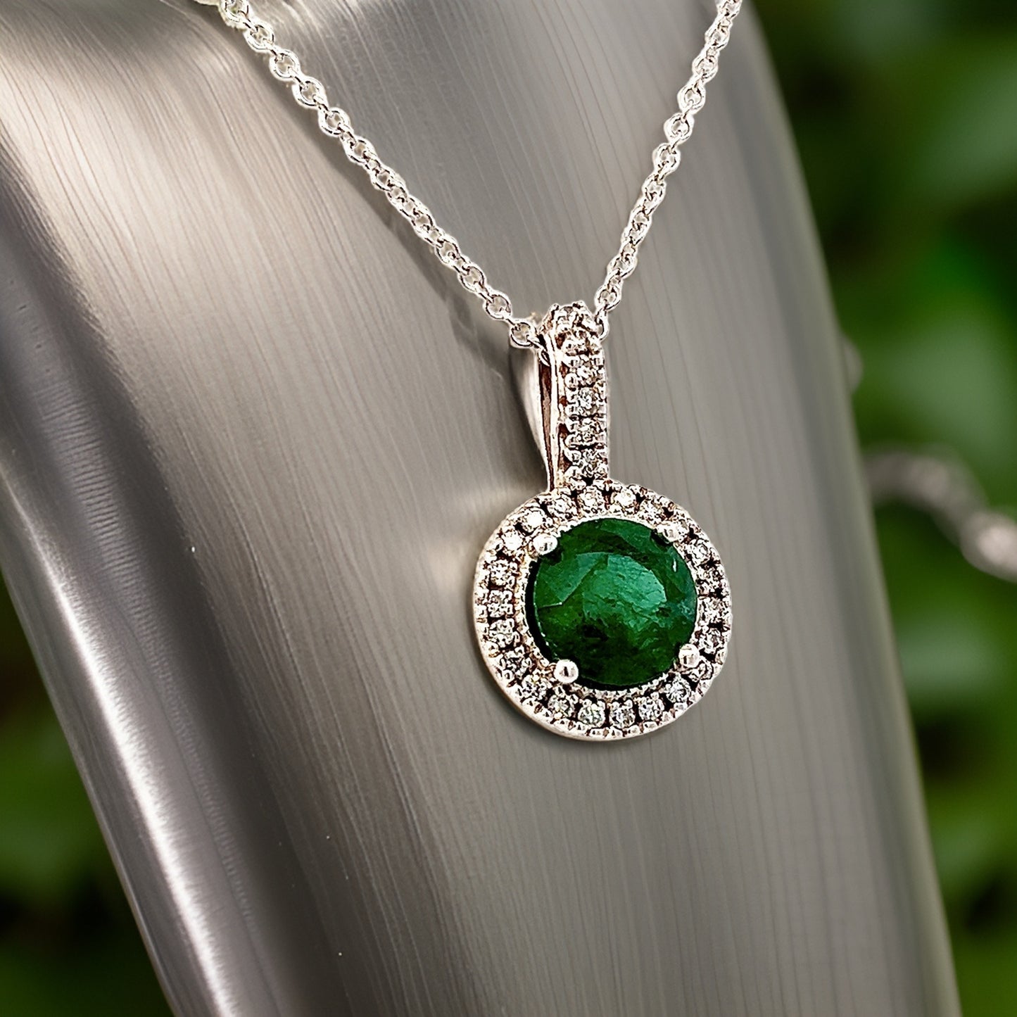Natural Emerald Diamond Pendant Necklace 18" 14k W Gold 1.90 TCW Certified $4,950 301448