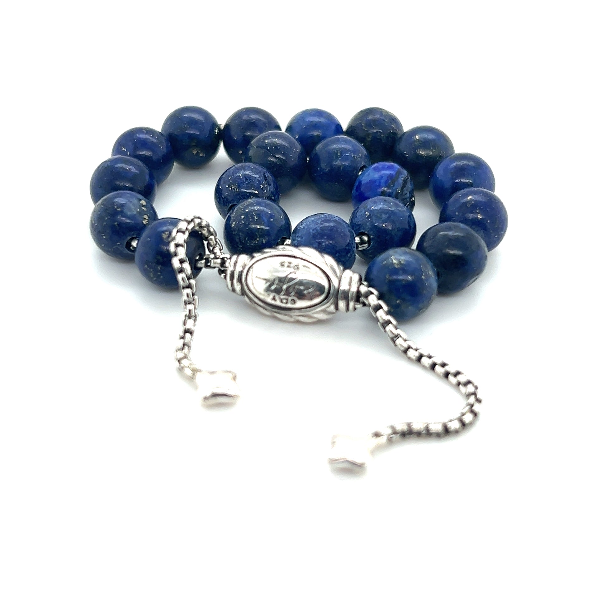 David Yurman Authentic Estate Lapis Lazuli Spiritual Beads Bracelet 6.6 - 8.5" Silver 8 mm DY468