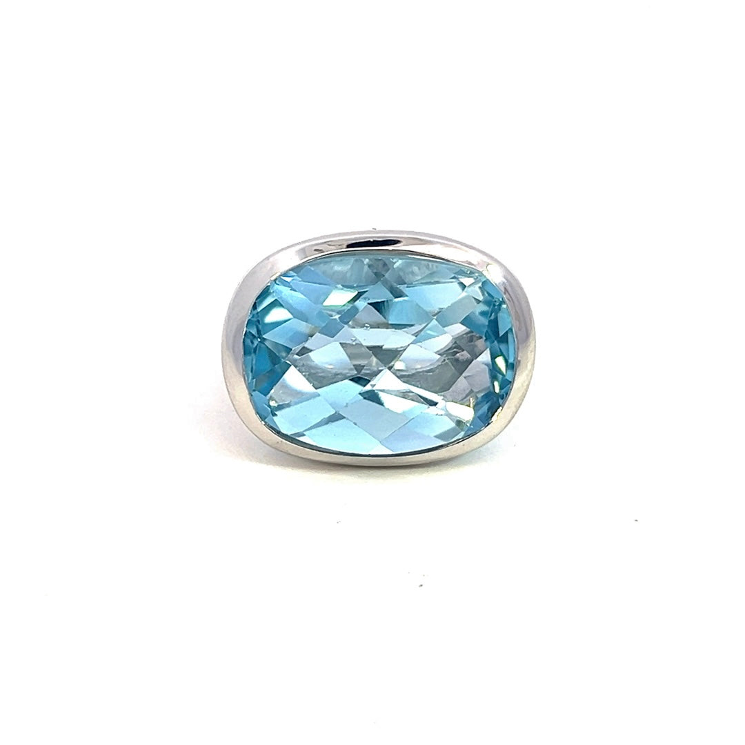 Natural Solitaire Blue Topaz Ring Size 6.5 14k W Gold 17.35 Cts Certified $2,975 401575