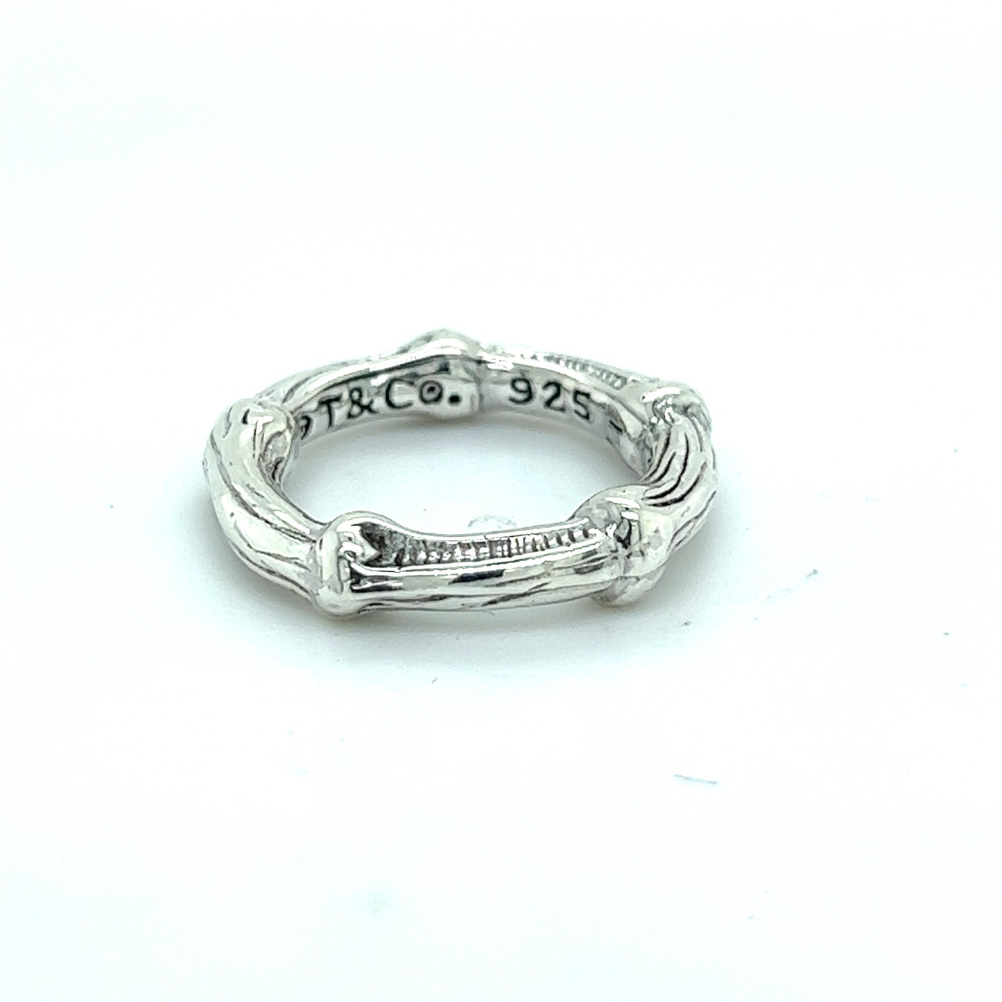 Tiffany & Co Estate Bamboo Ring Size 4 Sterling Silver 4.5 mm TIF452