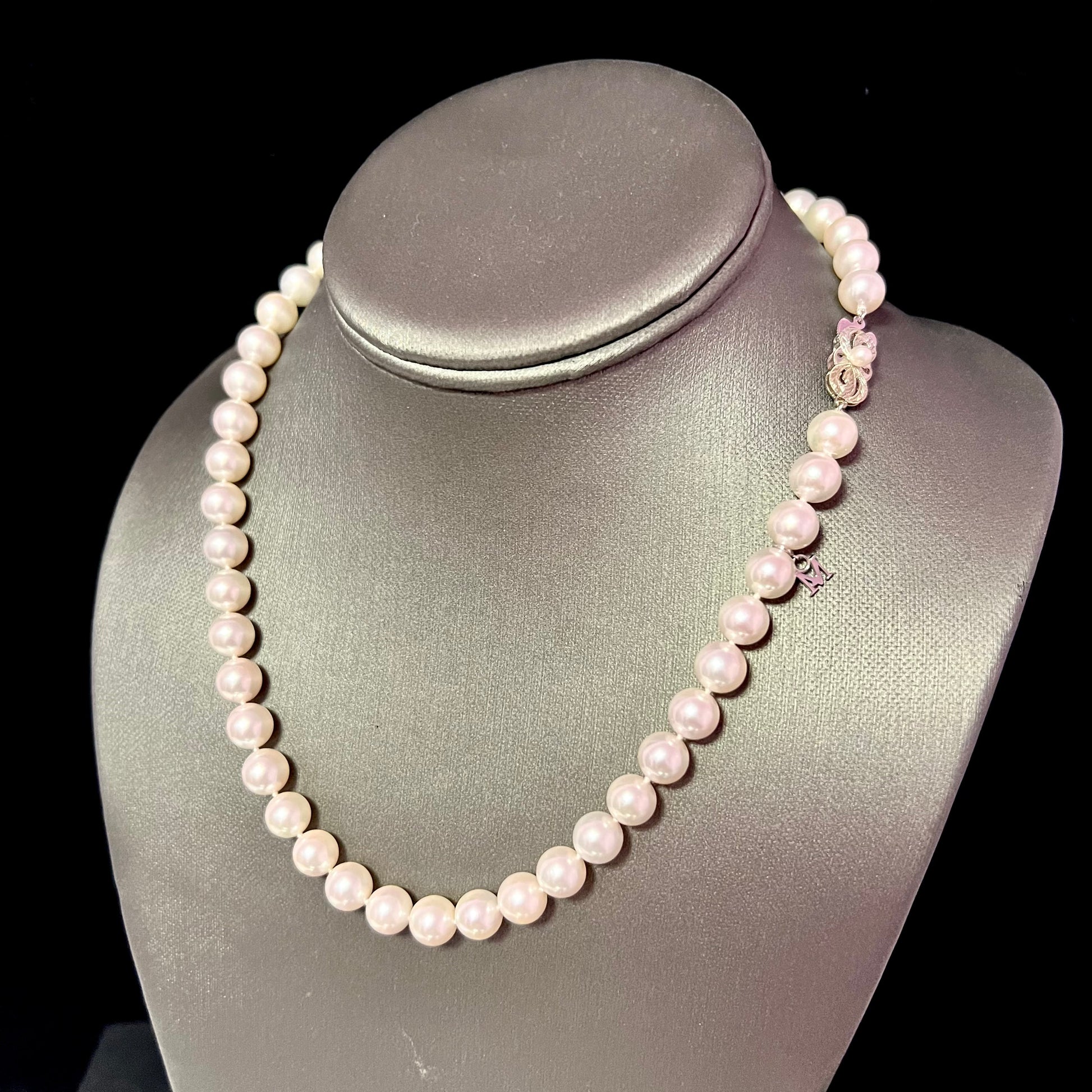 Mikimoto Estate Akoya Pearl Necklace 17.5" 18k W Gold 8.5 mm Certified $9,750 216996