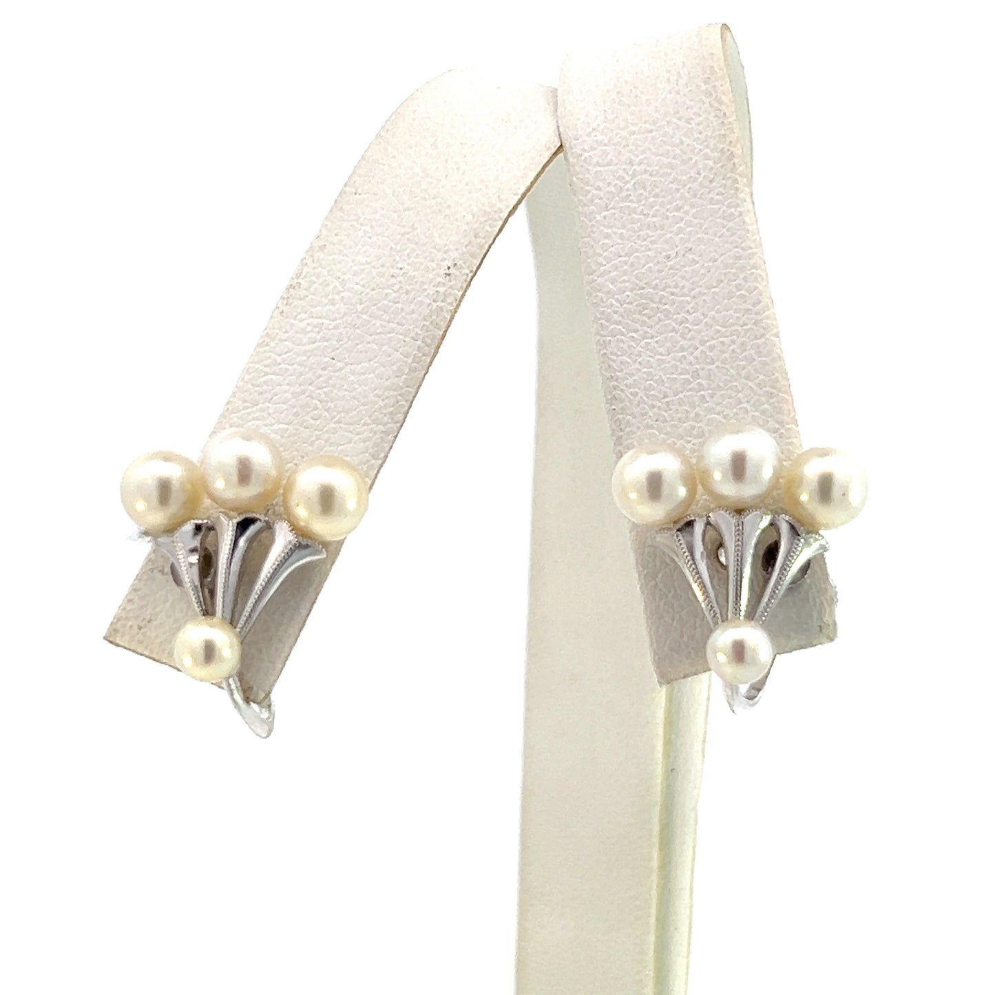 Mikimoto Estate Akoya Pearl Clip-on Earrings Sterling Silver 4-5 mm M343