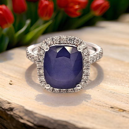 Natural Sapphire Diamond Ring Size 6.5 14k White Gold 6.35 Certified $7,950 311008