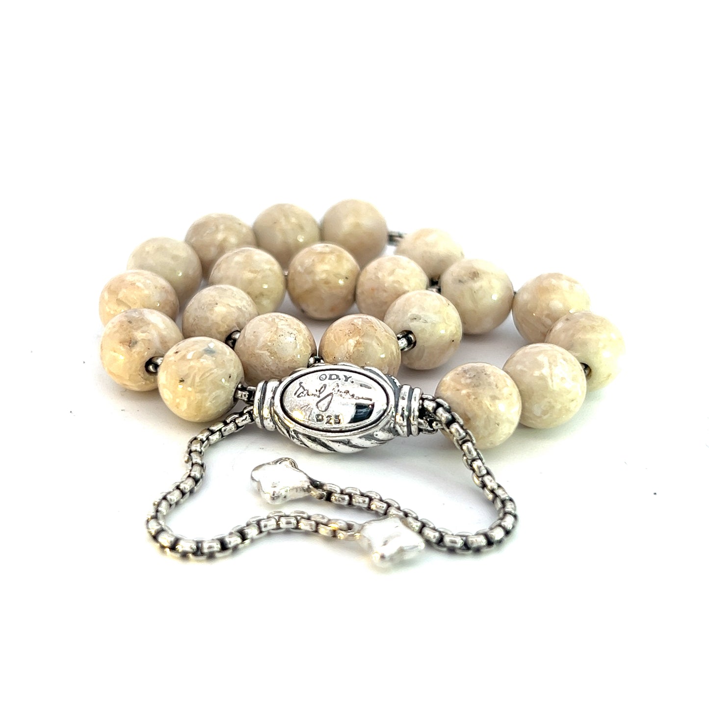David Yurman Authentic Estate River Stone Spiritual Beads Bracelet 6.6 - 8.5" Silver 8 mm DY451