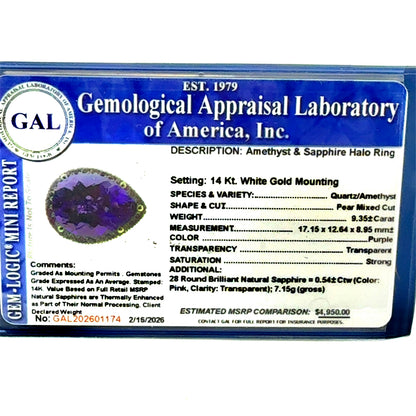 Natural Amethyst Sapphire Ring Size 6.5 14k Gold 9.89 TCW Certified $4,950 601174