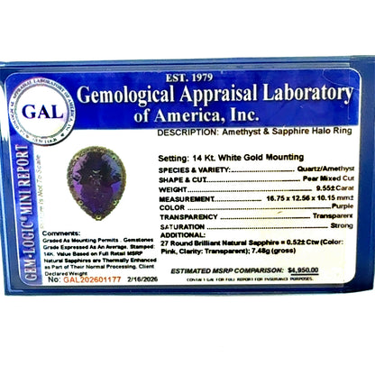 Natural Amethyst Sapphire Ring Size 6.5 14k Gold 10.07 TCW Certified $4,950 601177