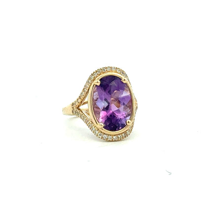 Natural Amethyst Diamond Ring Size 7 14k Gold 6.17 TCW Certified $4,950 601180
