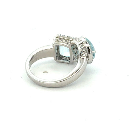 Natural Aquamarine Diamond Ring Size 6.5 14k White Gold 4.51 TCW Certified $6,950 601181