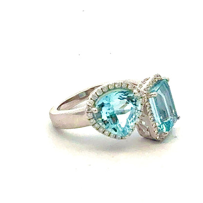 Natural Aquamarine Diamond Ring Size 6.5 14k White Gold 4.51 TCW Certified $6,950 601181