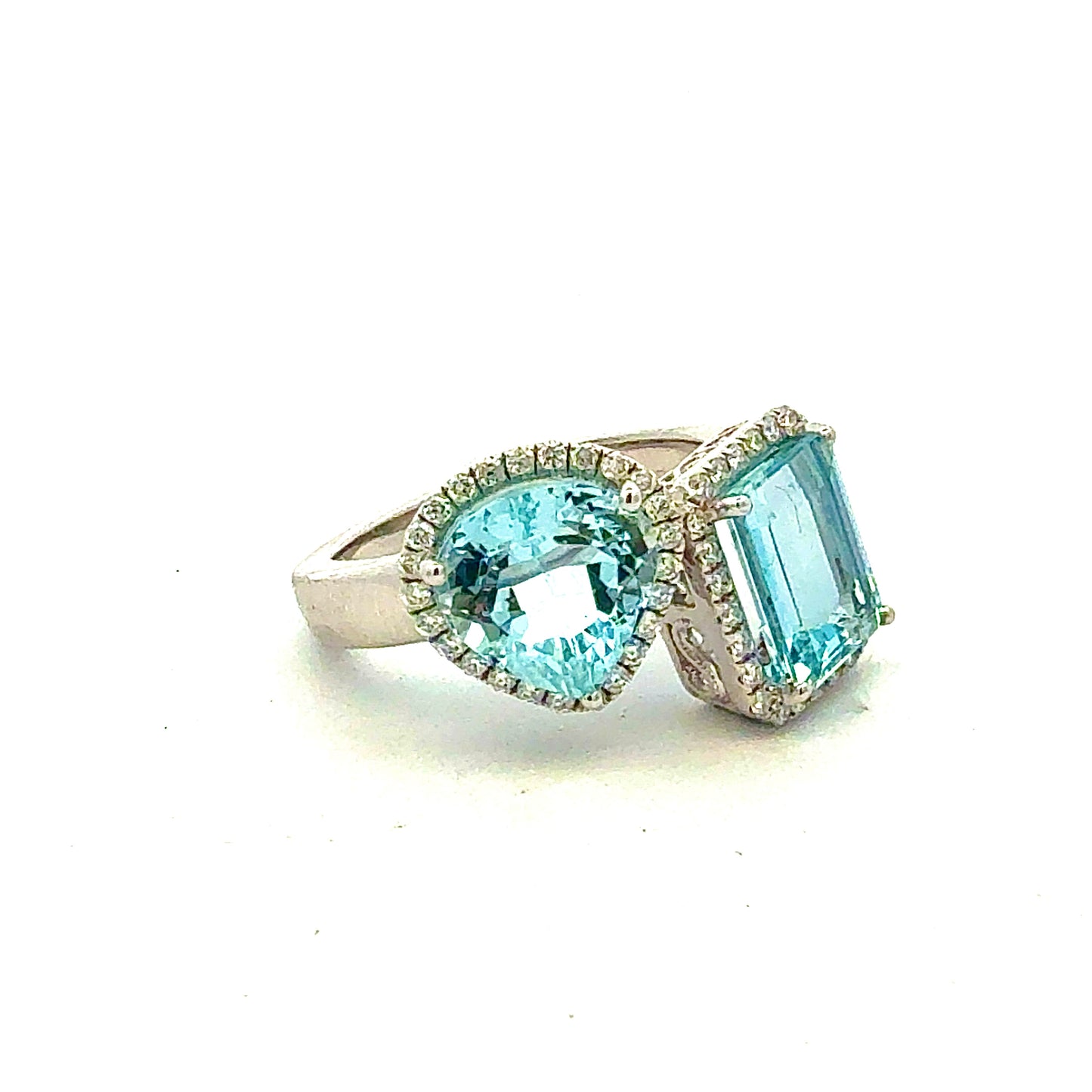 Natural Aquamarine Diamond Ring Size 6.5 14k White Gold 4.51 TCW Certified $6,950 601181