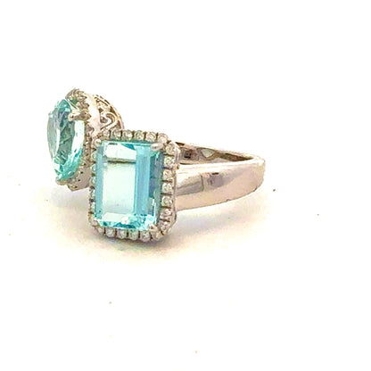 Natural Aquamarine Diamond Ring Size 6.5 14k White Gold 4.51 TCW Certified $6,950 601181