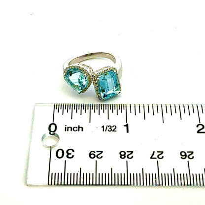 Natural Aquamarine Diamond Ring Size 6.5 14k White Gold 4.51 TCW Certified $6,950 601181