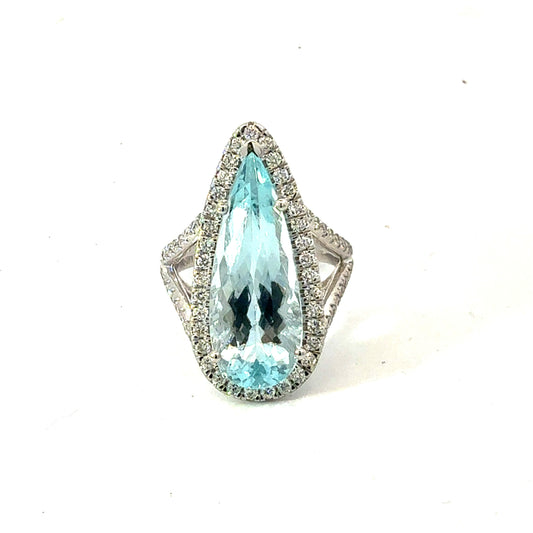 Natural Aquamarine Diamond Ring Size 7 14k White Gold 8.10 TCW Certified $7,950 601186