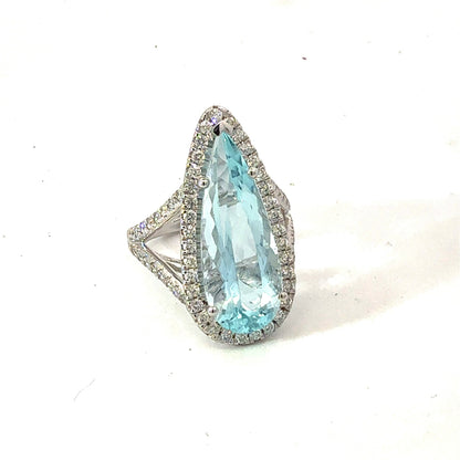 Natural Aquamarine Diamond Ring Size 7 14k White Gold 8.10 TCW Certified $7,950 601186