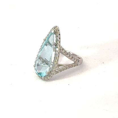 Natural Aquamarine Diamond Ring Size 7 14k White Gold 8.10 TCW Certified $7,950 601186
