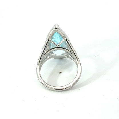 Natural Aquamarine Diamond Ring Size 7 14k White Gold 8.10 TCW Certified $7,950 601186
