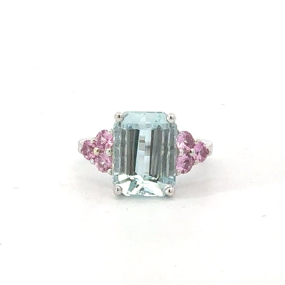 Natural Aquamarine Sapphire Ring Size 6.5 14k White Gold 5.14 TCW Certified $4,950 601188