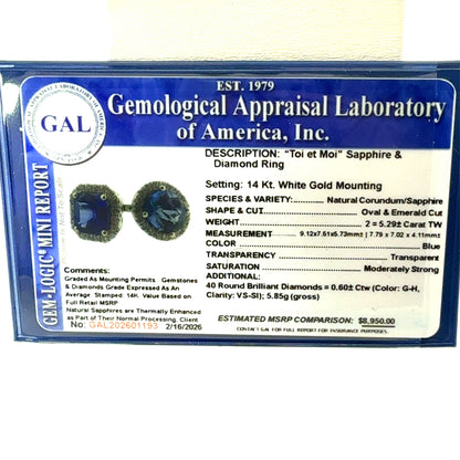 Natural Sapphire Diamond Ring Size 6 14k White Gold 5.89 TCW Certified $8,950 601193